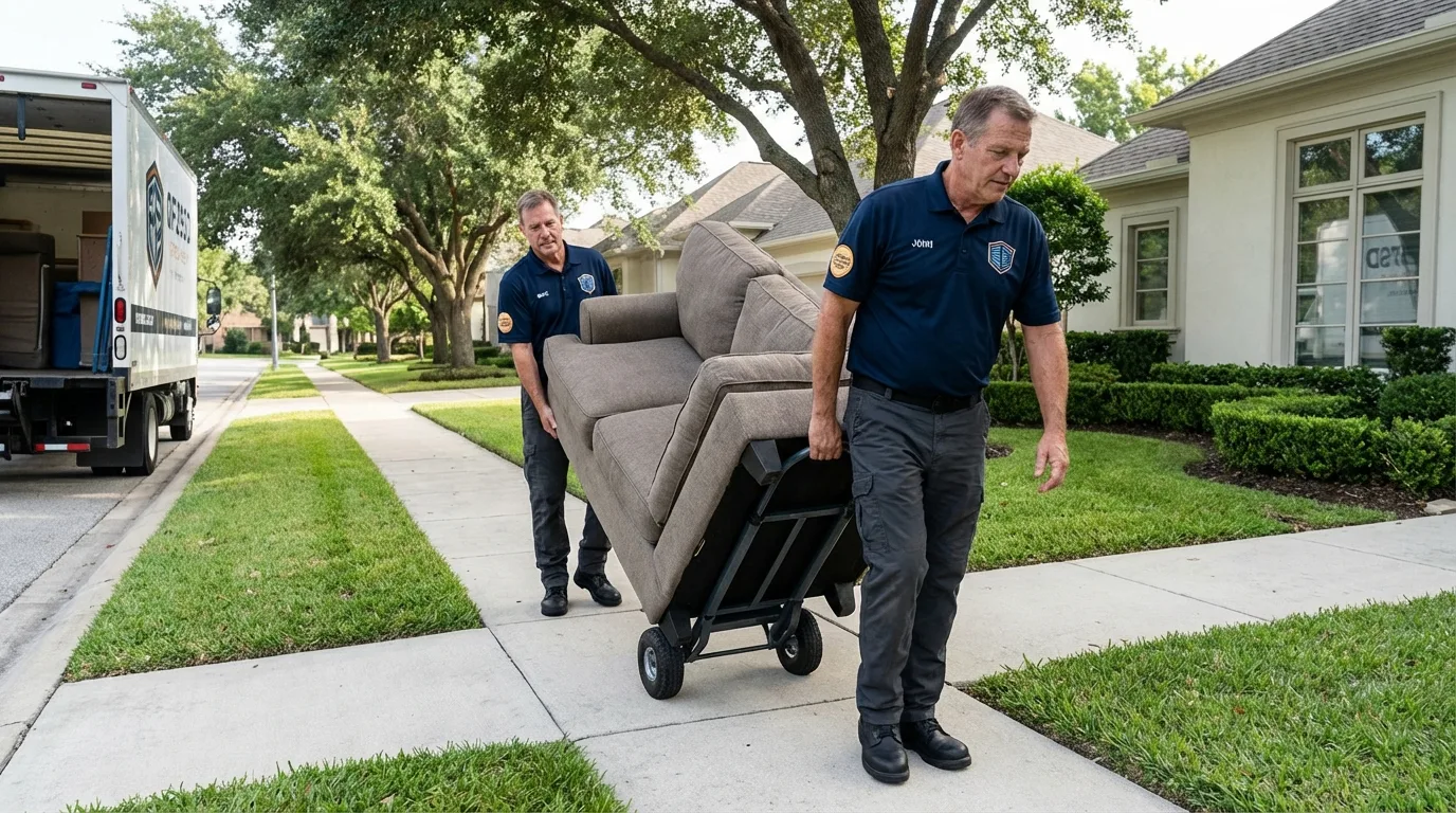 Local residential moving crew loading furniture in New Llano, LA